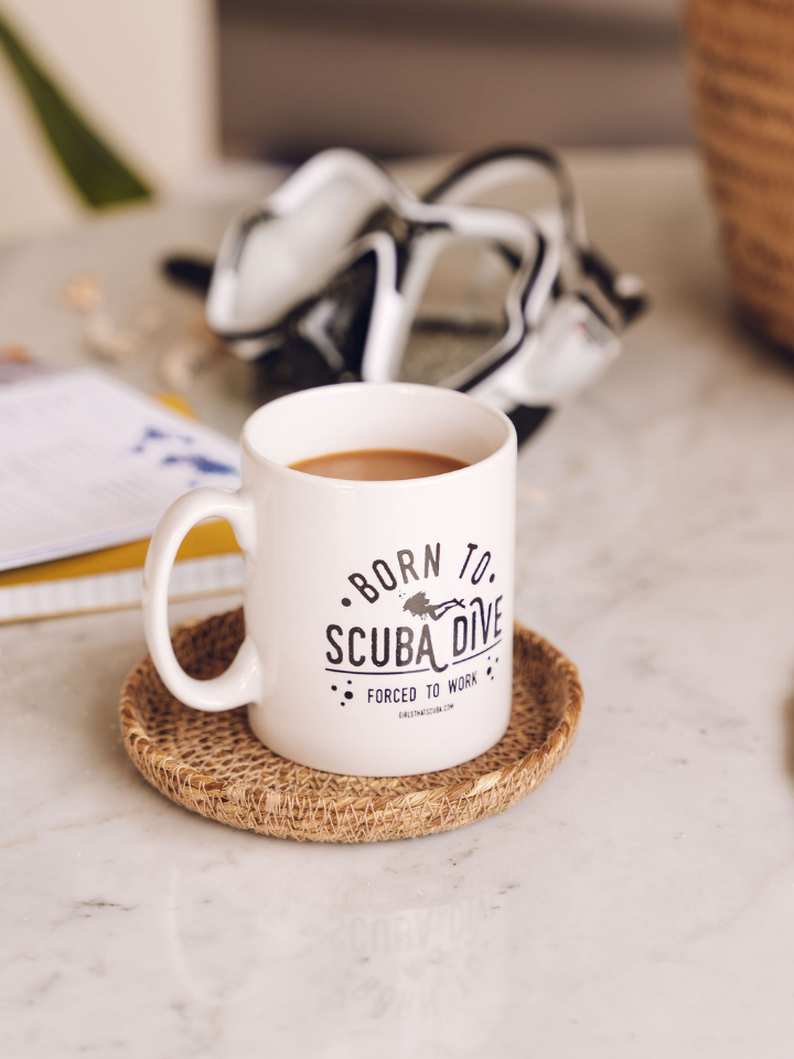 Born to scuba forced to work mug